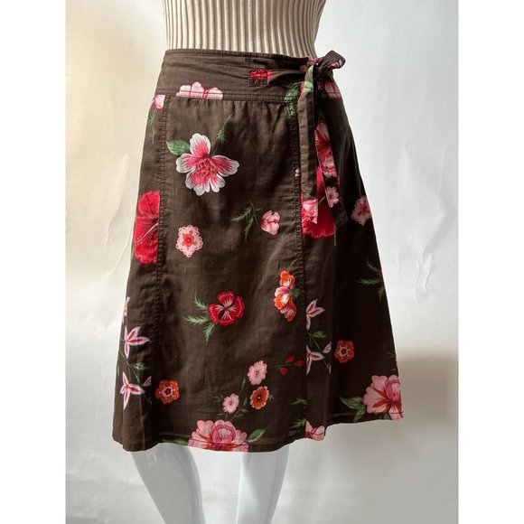 Tommy Hilfiger Y2K Brown Floral Wrap Skirt 6 Brown Floral Cotton - Picture 13 of 16